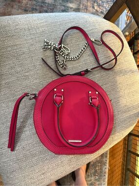 Rebecca Minkoff dark Pink Round Crossbody Bag comes with Chain Strap